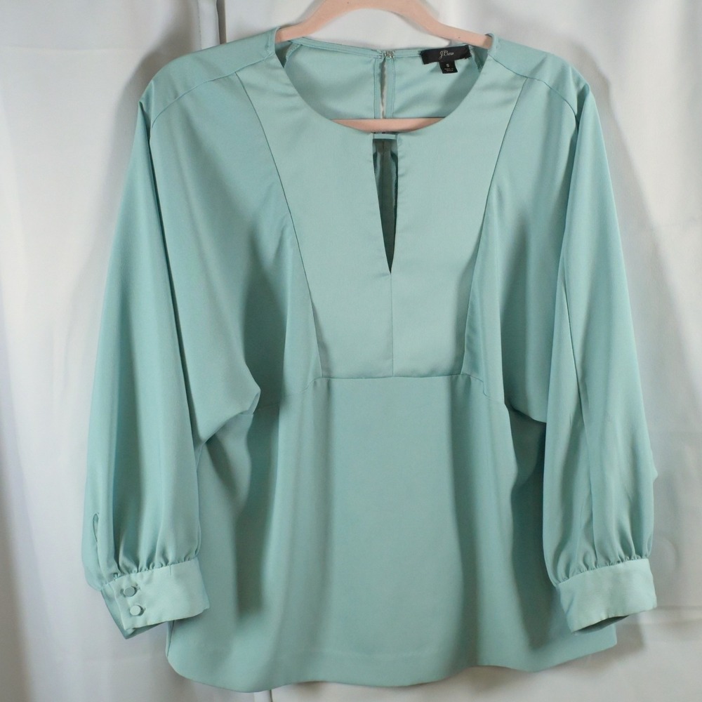 J Crew Teal Keyhole V-Neck Crepe Top Womens Small Satin